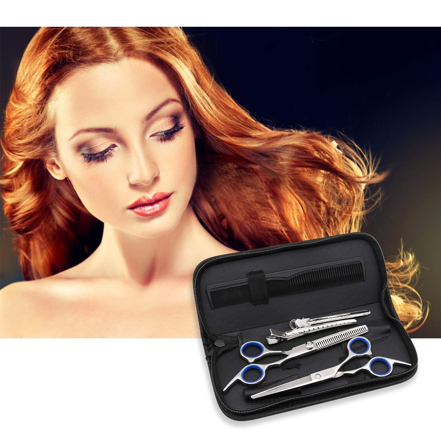 Hair Cutting Shears, Professional Hair Cutting Scissors Set, 6Pcs Haircut Shears Kit with Thinning Scissors, Hair Razor Comb, Clips, Storage Case for Barber, Salon, Home Use : Beauty