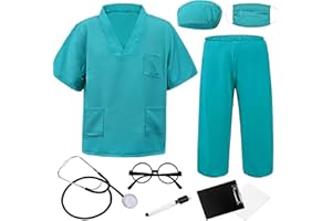 ZZIHAN Doctor Costume for Kids & Toddlers 9Pcs Scrubs Set for Boys & Girls Ages 3-12, Halloween, Career Day, Dress-Up Play