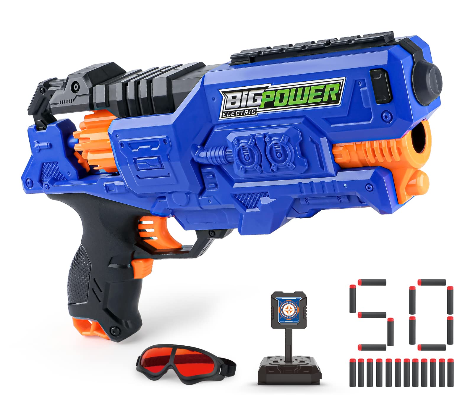 Bigpower Electric Dart Blaster, Motorized Pistol Toy Blaster with 50 Foam Darts Compatible with Primary Brand, Toy Foam Blaster for Boys, Girls and Adults