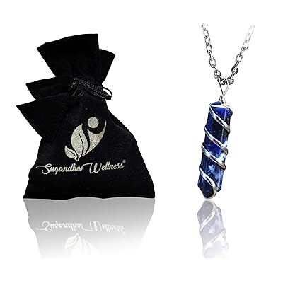 Natural Sodalite Crystal Healing Necklace - for Third Eye Chakra. Promotes Communication, Deepens Meditation, Instills Drive for Truth. Calms Anxiety, Enhances Self-Acceptance. with Stylish SS Chain