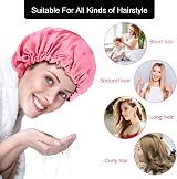 Fuyamp Satin Sleep Cap 2 Pack Adjustable Silky Shower Bonnet Pink Rose Red view 5