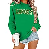 tiorhooe St Patricks Day Sweatshirt Women Embroidery Lucky Clover Graphic T-Shirts St Pattys Gifts Long Sleeve Pullover Tops