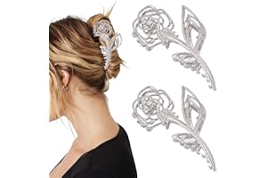 CONCHLERY 2 Pcs Rose Hair Clips Flower Claw Clips Rose Hair Clips with Rhinestone for Women Hairstyling Bangs Salon Styling, 