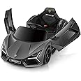ELEMARA Lamborghini Car for Kids to Drive with Scissor Doors,Kids Car with Parent Remote,12V Electric Cars for Toddlers with Bluetooth,LED Light,MP3 Player and Wide Seat(Silver Gary)