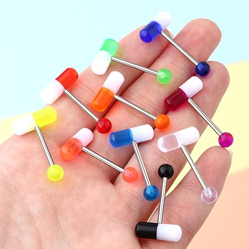 Piercing Jewelry Pill Shaped Tongue Piercing Melighting 10Pcs Pill