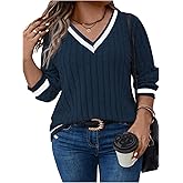 SOLY HUX Women's Plus Size Sweatshirt V Neck Long Sleeve Knit Pullover Tops Casual Fall Outfits