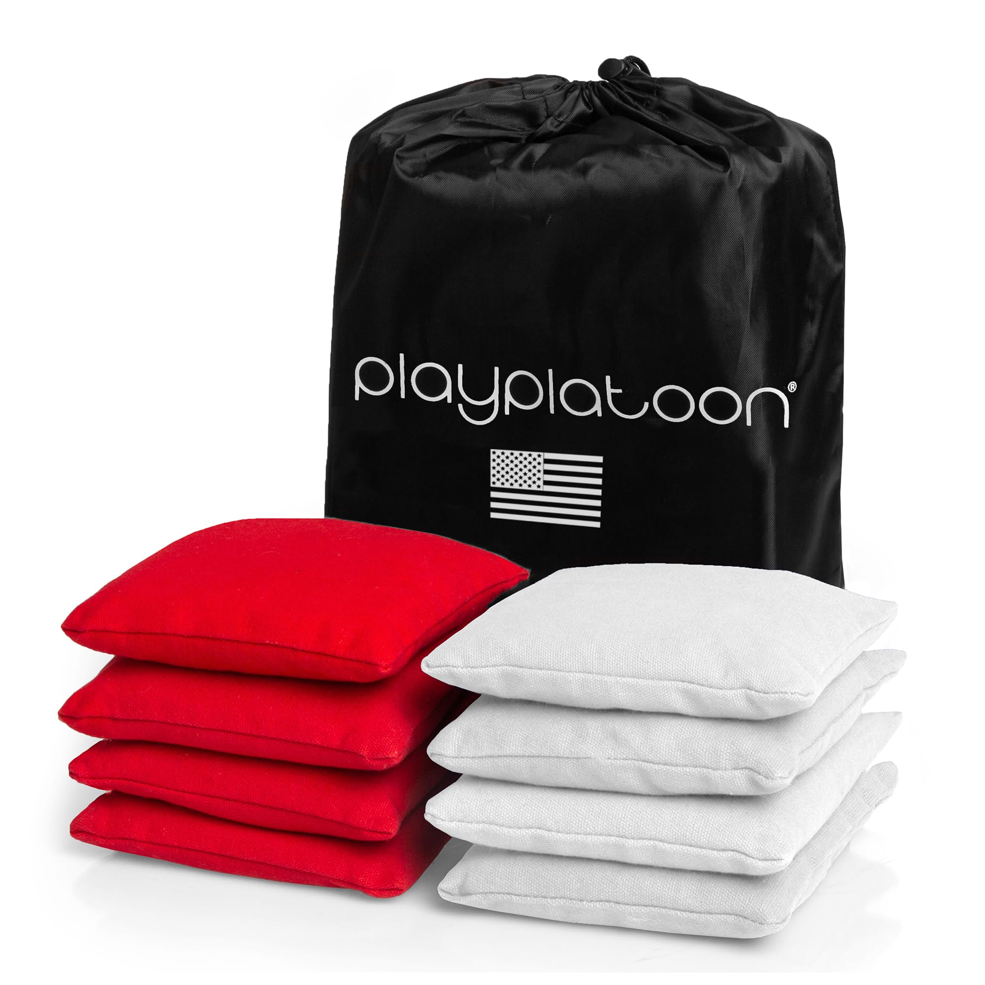 Play Platoon Weather Resistant Cornhole Bags - Set of 8 Regulation Corn Hole Bean Bags - Red & White - Durable Duck Cloth Corn Hole Bag for Tossing Game, Includes Tote Bag
