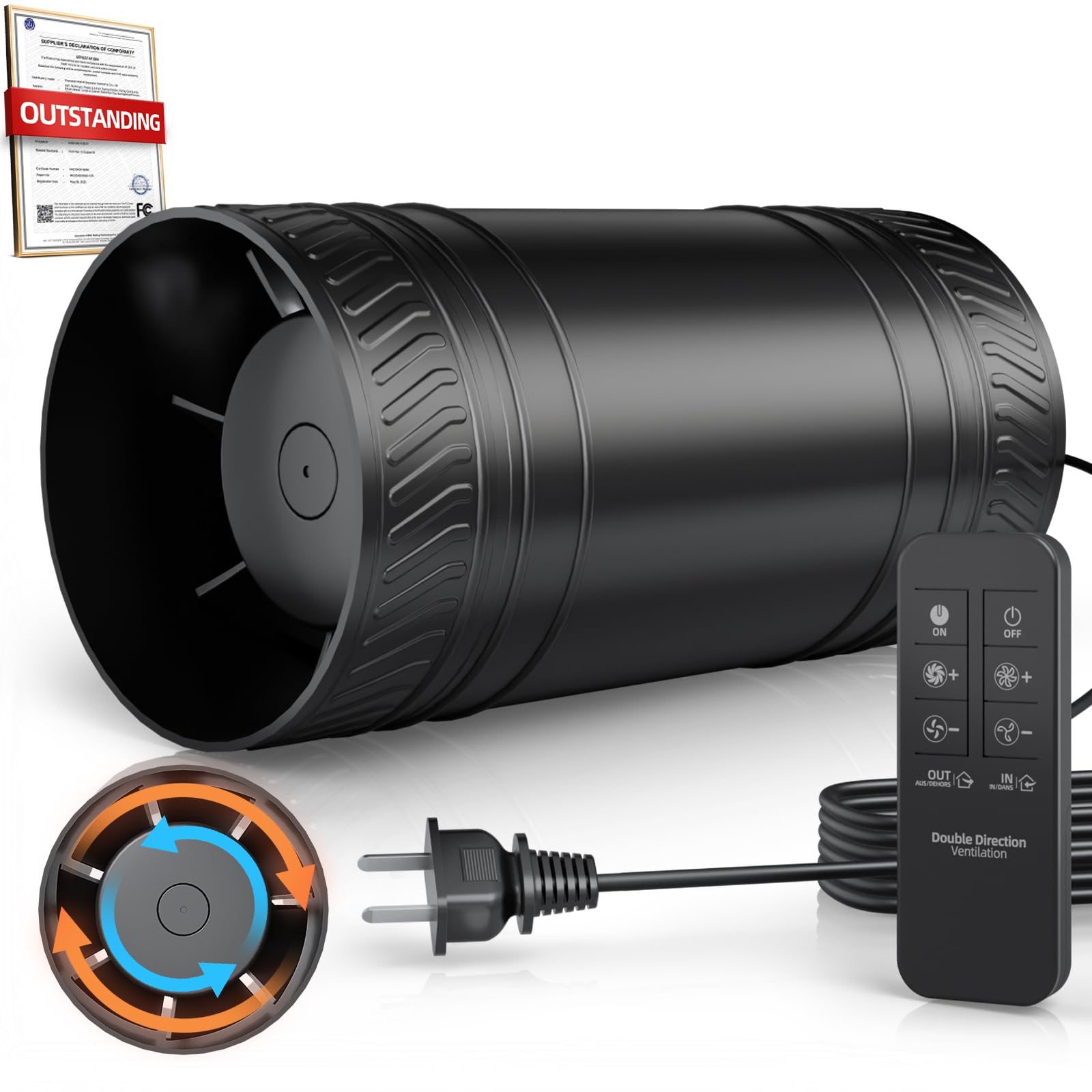 Photo 1 of ONVEAN 4 Inch Inline Fan with Remote,2Way 6 Speed Inline Duct Fans High-Efficiency Exhaust Duct Fan DC Motor, Low Noise HVAC Ventilation in Basement Bathroom Workshop Attic P126