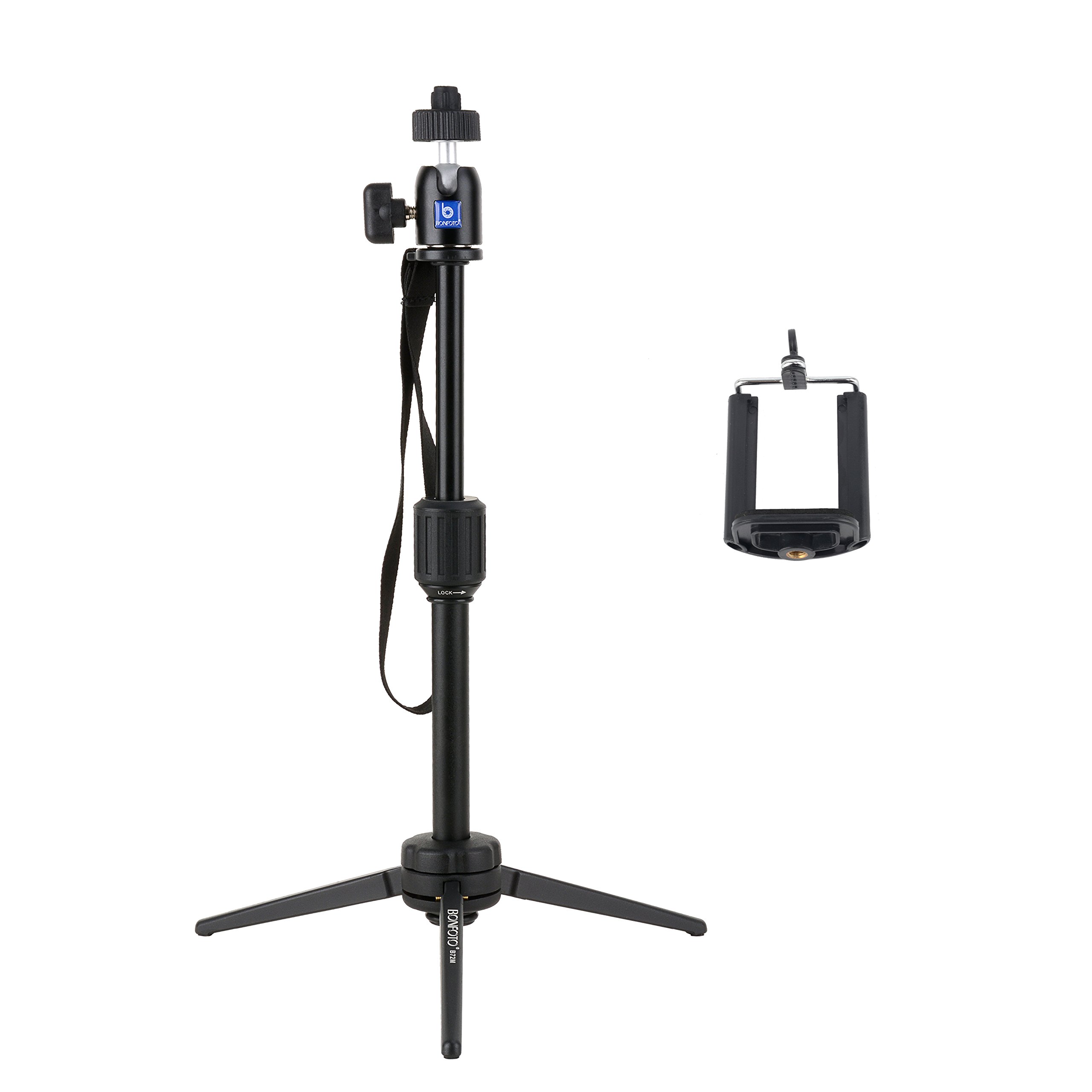 BONFOTO Handy Ministativ Kamera Monopod Aluminium Tragbare Standhalter mit Kugelkopf und Handy-clip für DSLR Kameras
