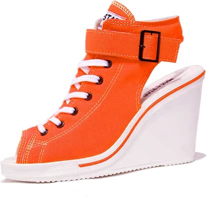 Amazon.com | Womens Bright Orange Open Toe Wedge Canvas Sandals Buckle Summer Sneakers Trainers 
