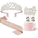22 Birthday Decorations for Women Including Sash and Tiara, Cake Topper and Candles, 22nd Birthday Gifts for Women, Rose Gold Party Decor Supplies