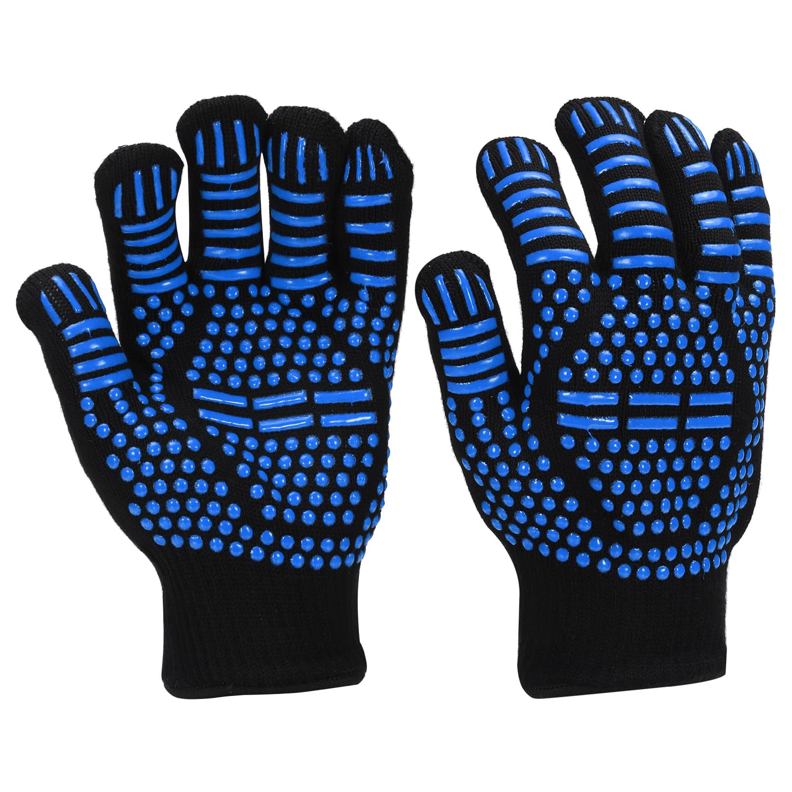 PATIKIL BBQ Grill Gloves, 2 Pack 1472℉ Heat Resistant Oven Gloves Silicone Grip Kitchen Oven Mitts for Smoker, Baking, Cooking, Grilling, Medium, Blue