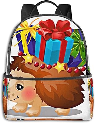 Amazon リュックサック バックパック ハリネズミはクリスマスプレゼントの箱を運ぶ 可愛い 軽量 防水 小学生 通学 遠足 キッズ リュック 幼児 子供用 保育園バッグ 幼稚園 女の子 男の子 Ewyuwer バッグ スーツケース