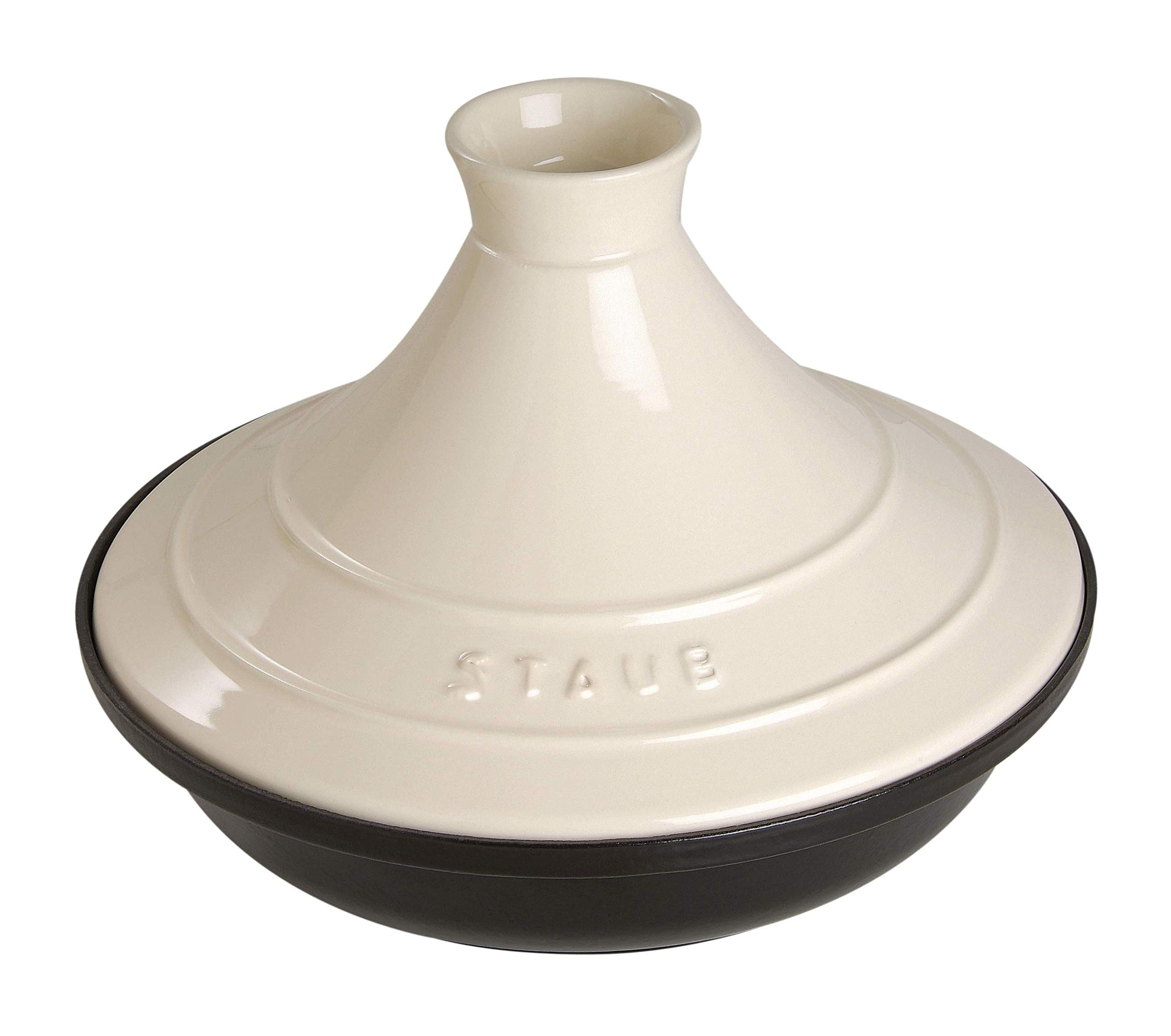 STAUB 20cm Cast Iron Tajine with Ceramic Lid for Traditional Moroccan Dishes - Black/Cream — image 1