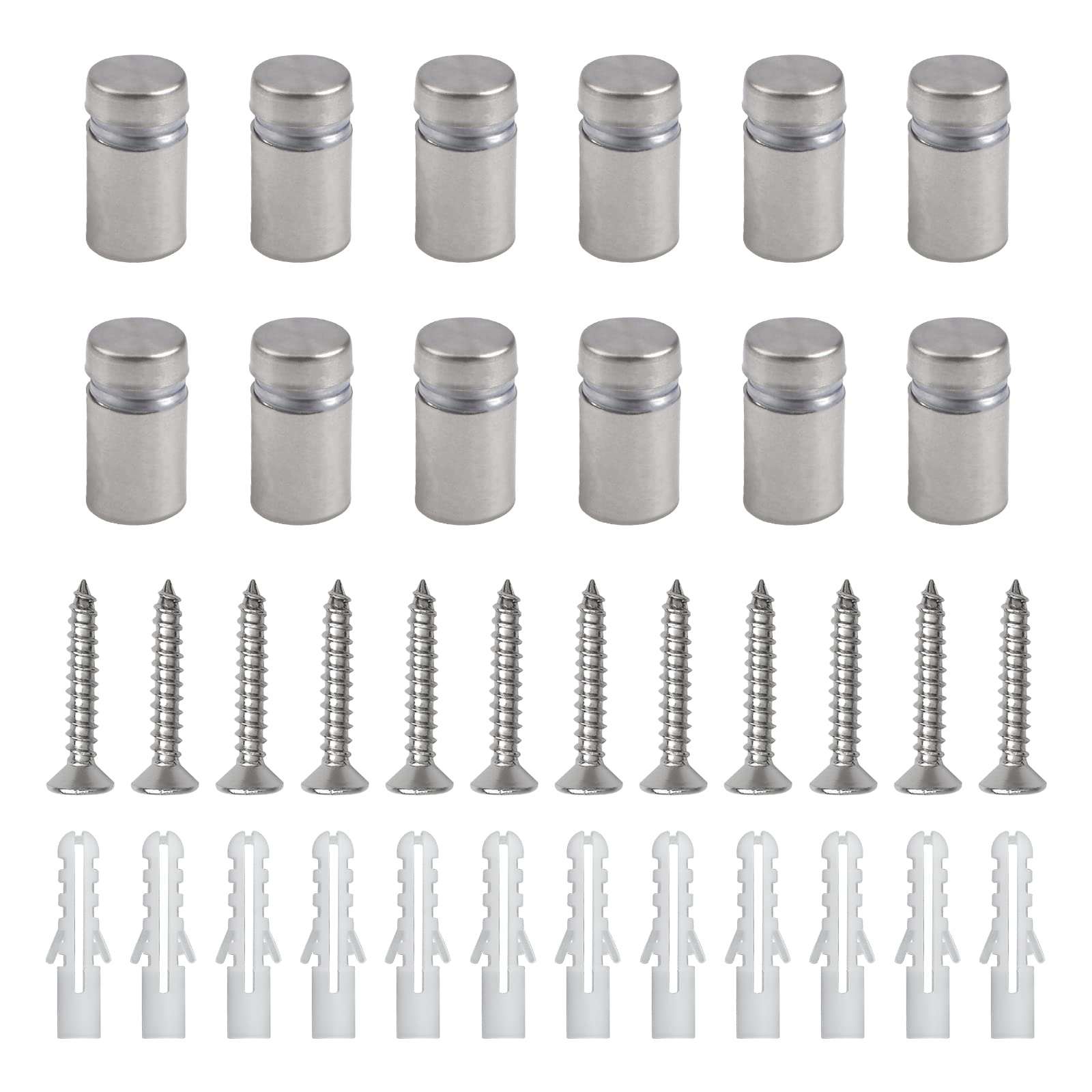 UFURMATE Standoff Screws, 12Pcs Wall Sign Standoff Screws Advertising Nail Glass Standoff Mounts Advertisement Fixings Bolts for Glass Posters, Picture Frames (12 x 20mm,Silver)