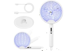 YISSVIC Electric Fly Swatter Foldable Bug Zapper Racket 2 in 1 Mosquito Killer with Purple Attractant Light Rechargeable 1800mAh for Indoor Home Backyard Patio Camping