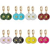 Just Follow 8 Pairs Huggie Hoop Earrings Small Gold Plated Cubic Zirconia Daisy Huggie Hoop Earrings for Women