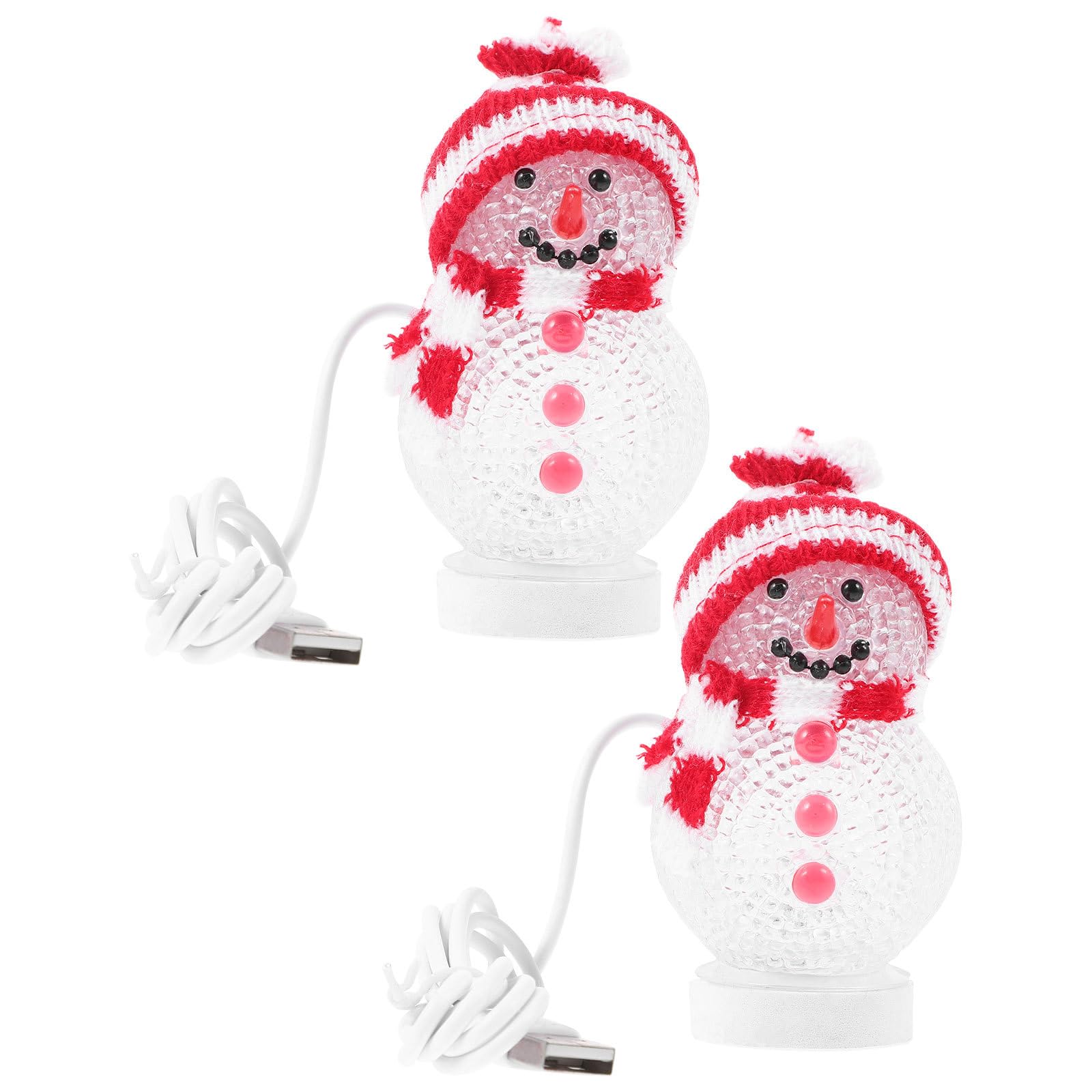 Uonlytech 2Pcs Christmas Night Light Snowman USB Charging Decorative Desk Lamp Christmas Tree Ornament Ceterpiece LED Christmas Decoration (Red and White)