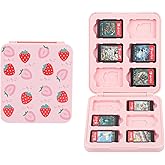 FUNDIARY Pink Strawberry Card Case for Nintendo Switch and Switch OLED Games, Cute Magnetic Card Cartridge for 12 Game Card and 12 SD Card, Hard Storage Case with 12 Game Card Slots