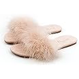 BCTEX COLL Women's Fluffy Pom Pom Feather Slipper Memory Foam Cozy Slippers House Bedroom Fuzzy Slippers for Women