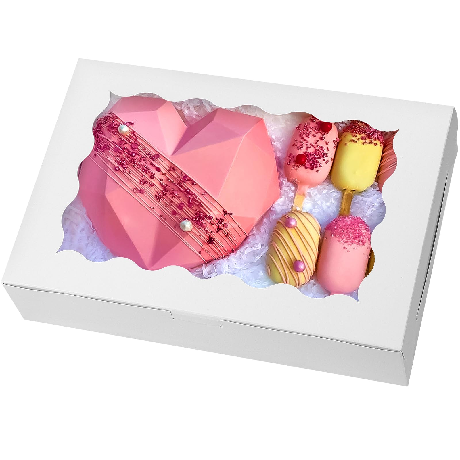 Photo 1 of Moretoes 24pcs Bakery Boxes, 12x8x2.5 Inches,Treat Boxes with Window for Chocolate Covered Strawberries, Pastries, Cookies, Desserts, Donuts and Muffins
