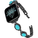 Moolia Turquoise Stone Bracelet Compatible with Apple Watch Band 42/41/40/38/46/45/44/49mm Women Metal Handmade Adjustable Replacement for iWatch Series 11 10 9 8 7 6 5 4 3 2 1 SE/Ultra(1/2/3)