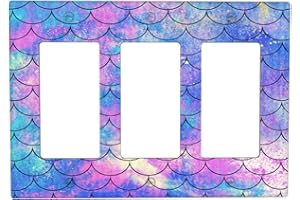 Yamxbfa Ocean Pastel Retro Mermaid Core Triple Rocker Light Switch Covers 3 Gang Outlet Wall Plate Cover Decorative Switchplate Faceplate GFCI for Nursery Kidsroom Bedroom Decor