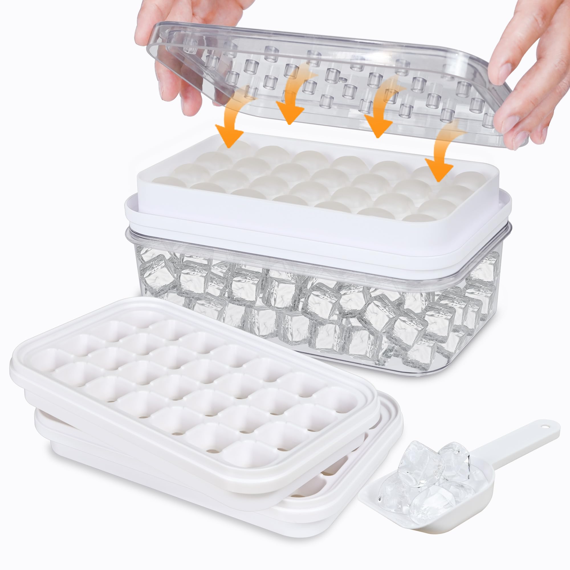 Ice Cube Tray, Ice Cube Tray with Lid and Box Makes 56 Ice Cubes, Easy Release BPA Free Ice Cube Moulds, Ice Trays for Freezer, Whiskey, Cocktails and Drink