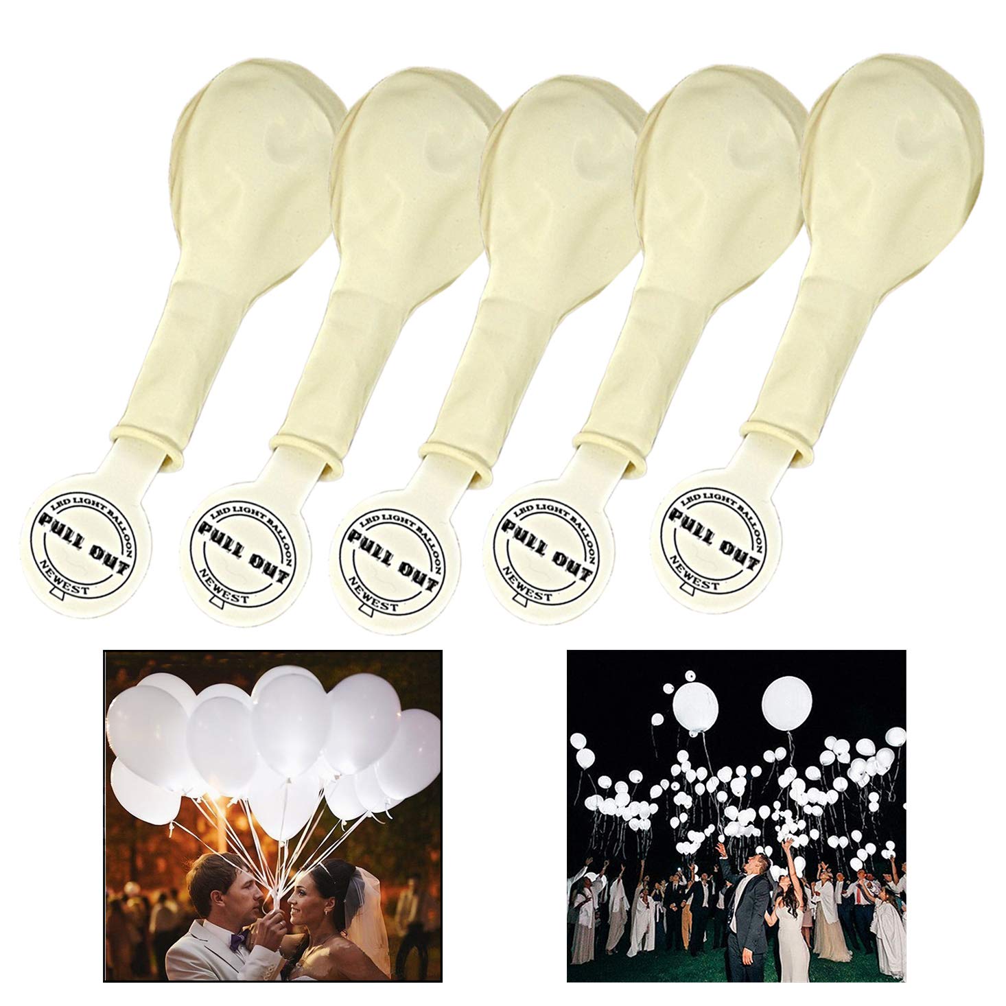 Xrten Set of 25 Pcs White LED Light Up Wedding Balloons for Wedding or Anniversary Decoration