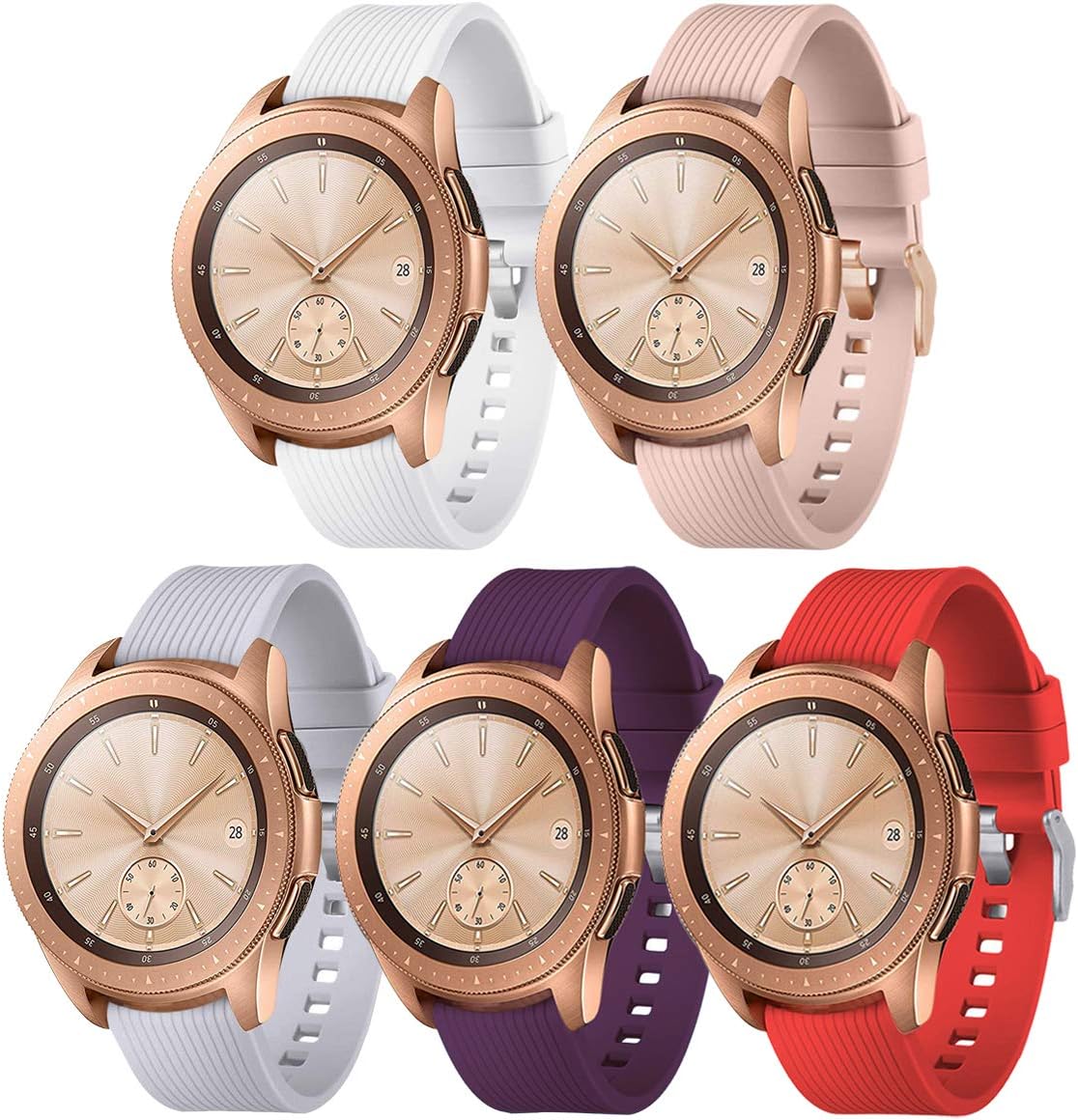 QINICHEN Compatible for Samsung Galaxy Watch 42mm Bands, Samsung Galaxy Watch Active 40mm (5 Pack C, Small(5.6"-7.5"))