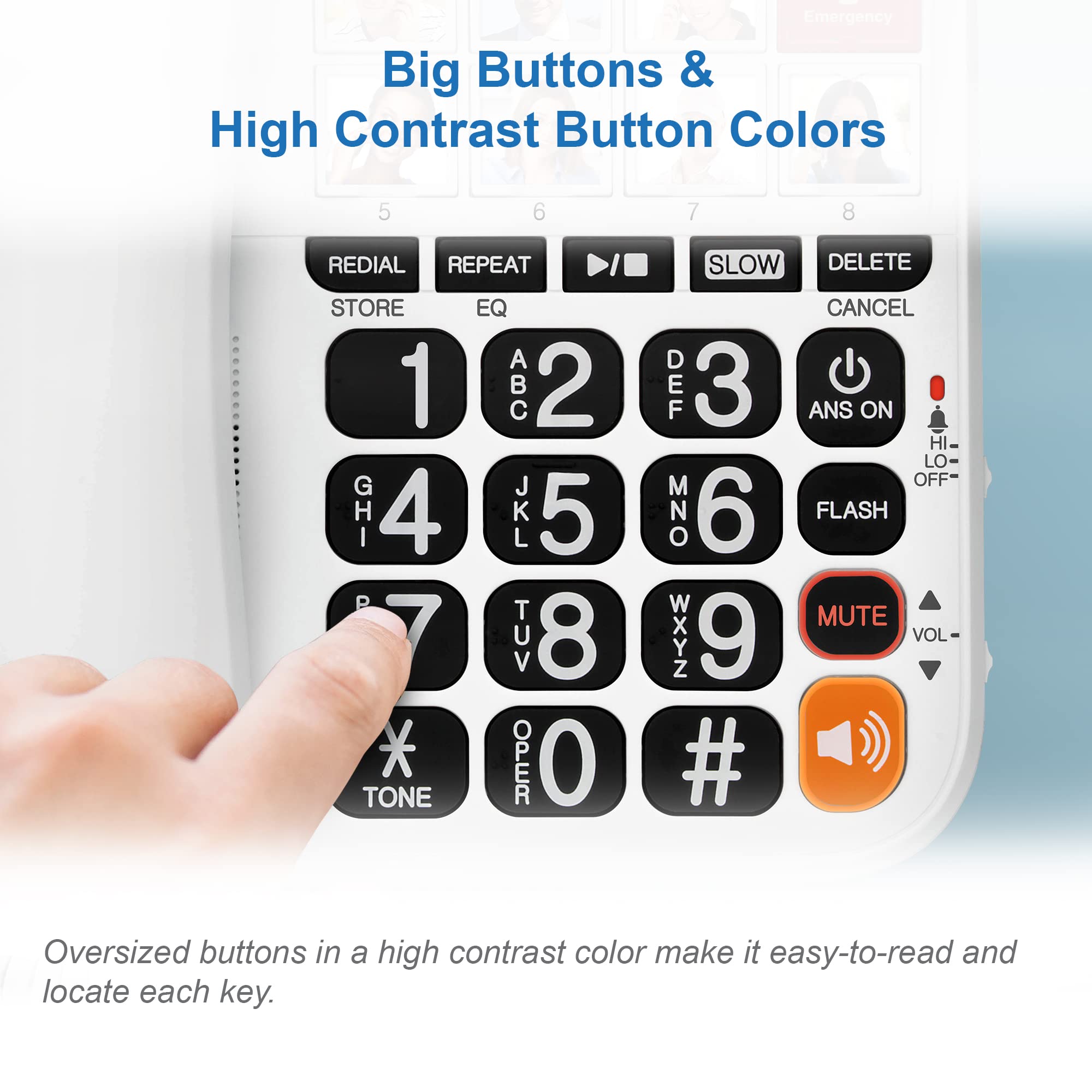 VTech SN1127 Amplified Corded Answering System. 8 Photo Speed Dial, 90dB Ringer Volume, Big High-Contrast buttons, Audio Booster(+40db), Visual Ringer. Perfect for Seniors, Visually & Hearing Impaired