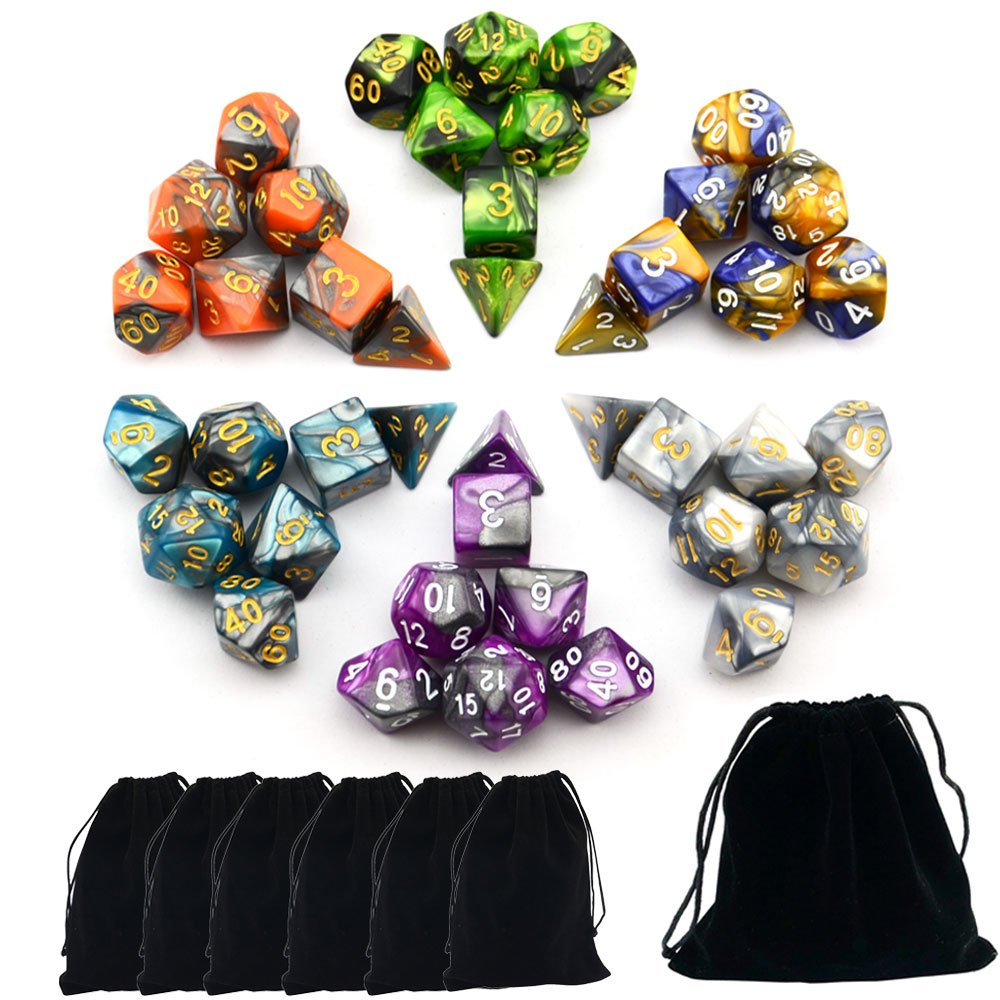 SmartDealsPro Double-Colors Polyhedral Dice Sets with Pouches for D&D DND RPG MTG Dungeon and Dragons Table Board Roll Playing Games D4 D6 D8 D10 D% D12 D20 (6-Color Sets)