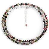 NJCRAFT Natural Gemstone Faceted Beaded Necklace for Woman| Silver Plated Gem-stone Necklace | Beads 2–3 mm | Adjustable Chain 16+2 Inch