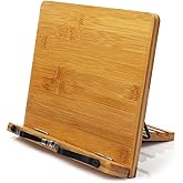 wishacc Bamboo Book Stand, Adjustable Book Holder Tray and Page Paper Clips-Cookbook Reading Desk Portable Stable Hard-Wearing Lightweight Bookstand-Textbooks Books