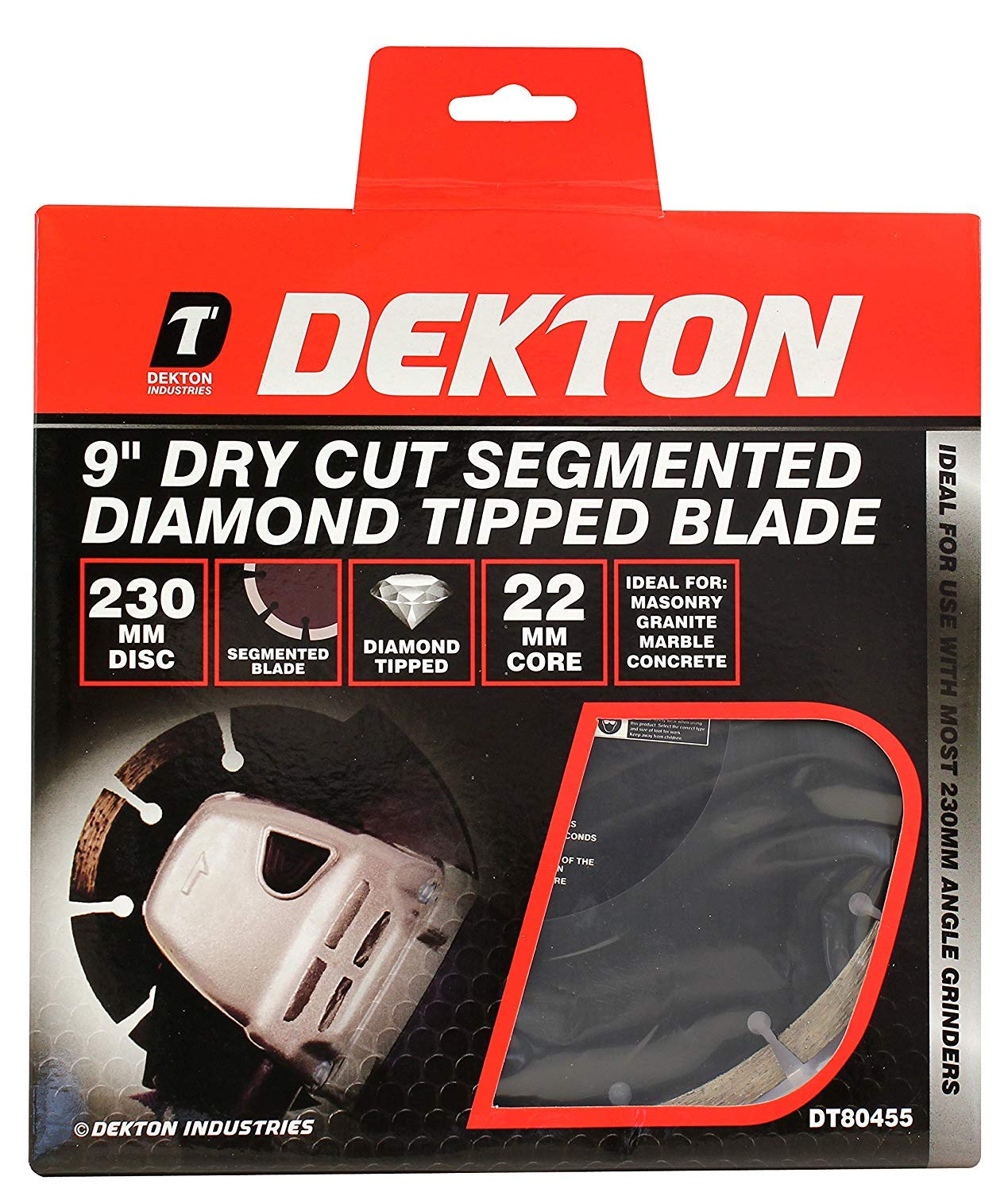 DEKTON DT80455 230mm (9") Dry Cut Segmented Diamond Tipped Blade, segmented rim blade