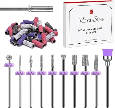 MelodySusie 10Pcs Diamond Carbide Nail Drill Bits Set 40 Sanding Bands 3.1mm
