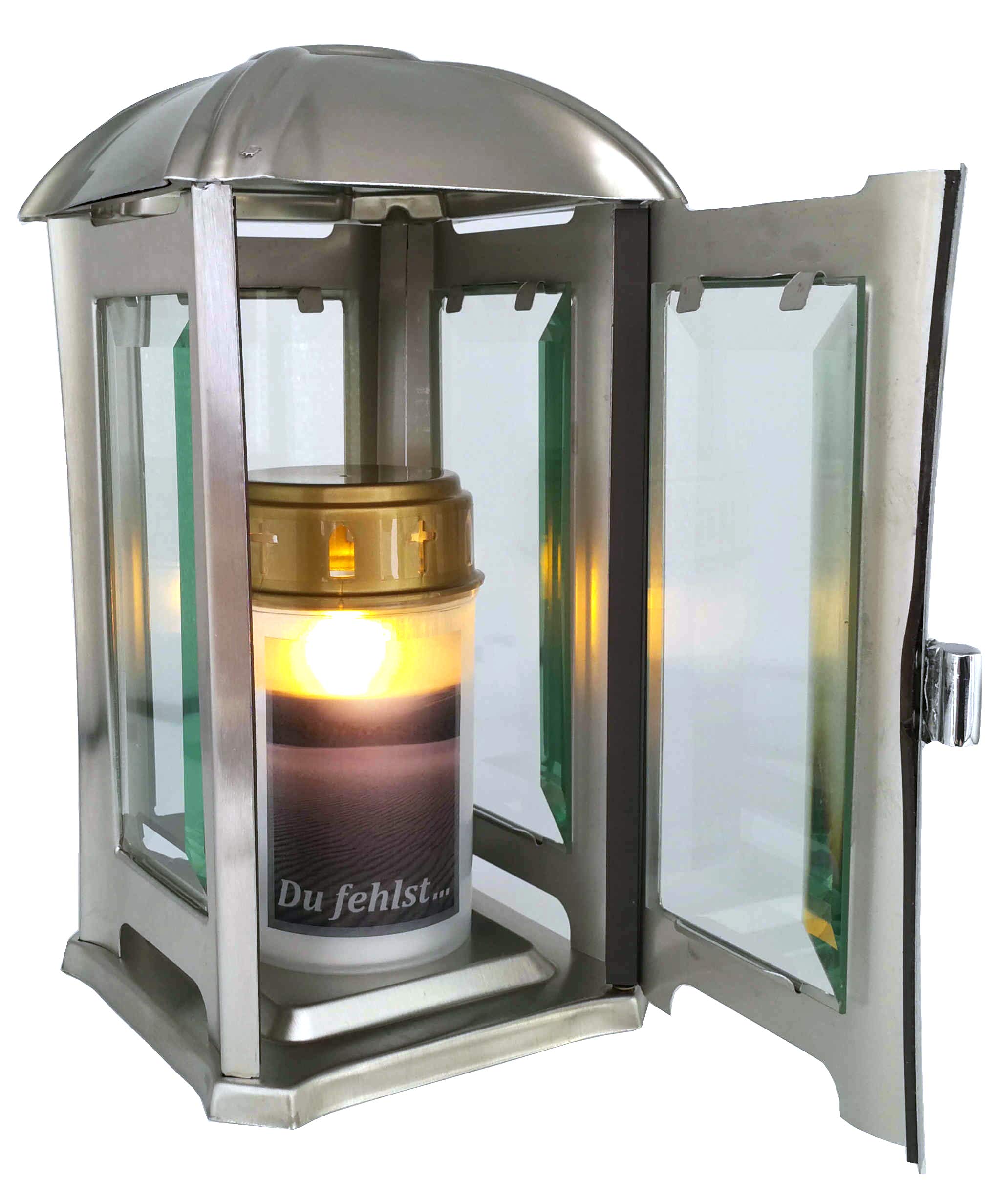 Grave Lantern, Grave Lamp, Grave Light Made of Stainless Steel with Faceted Glass Panels Including LED Grave Light 24 cm (Brushed Matte)