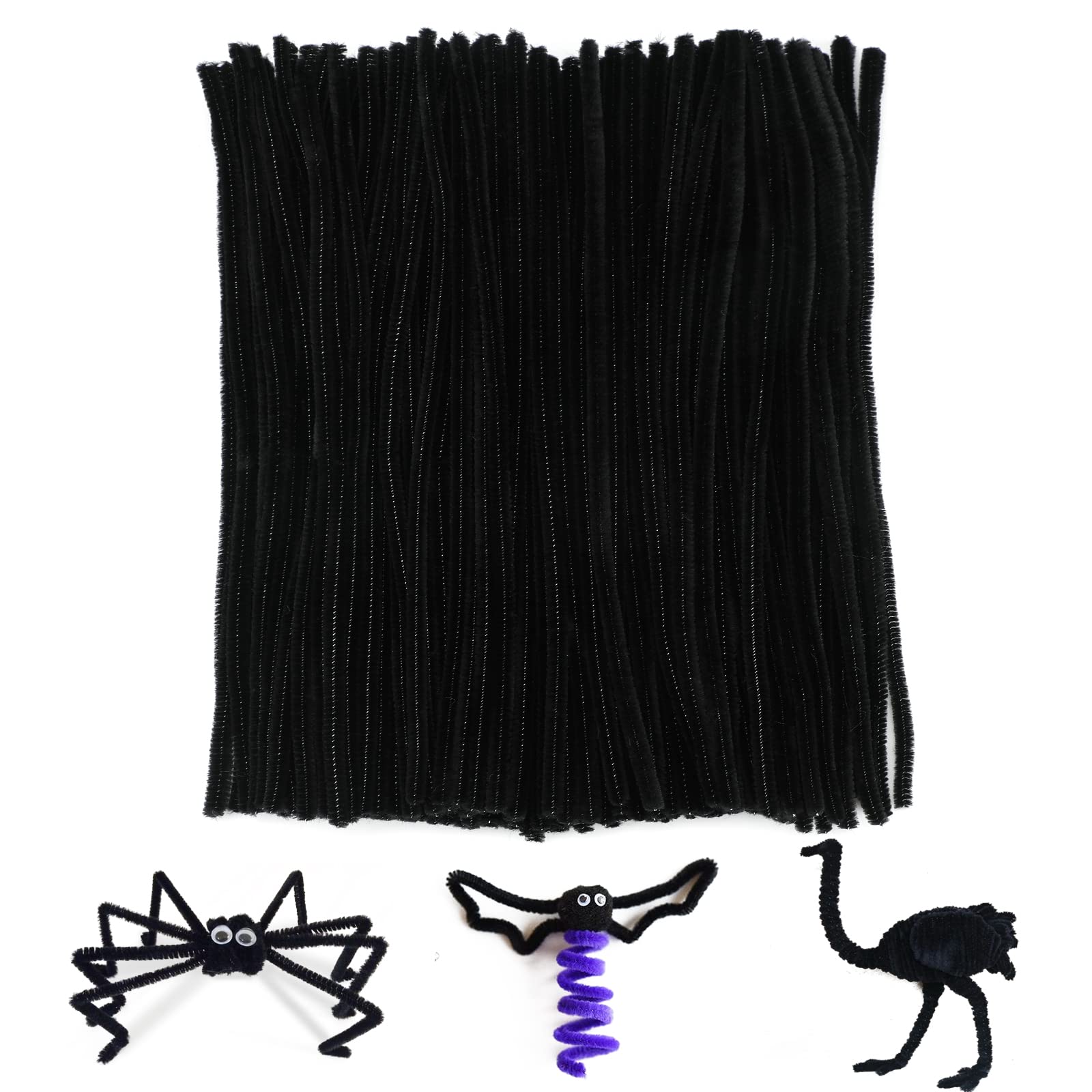 G2PLUS Black Pipe Cleaners for Craft, 200PCS Long Crafting Chenille Stem for DIY, 30cm for Halloween Project Decoration