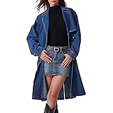 Kedera Women's Long Denim Trench Coat Long Sleeve Button Down Oversized Jean Jacket with Belt