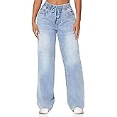 BMSTAY Women's High Waisted Wide Leg Jeans Drawstring Loose Fit Elastic Waist Straight Leg Sweatpant Denim Pants 2025 Trendy