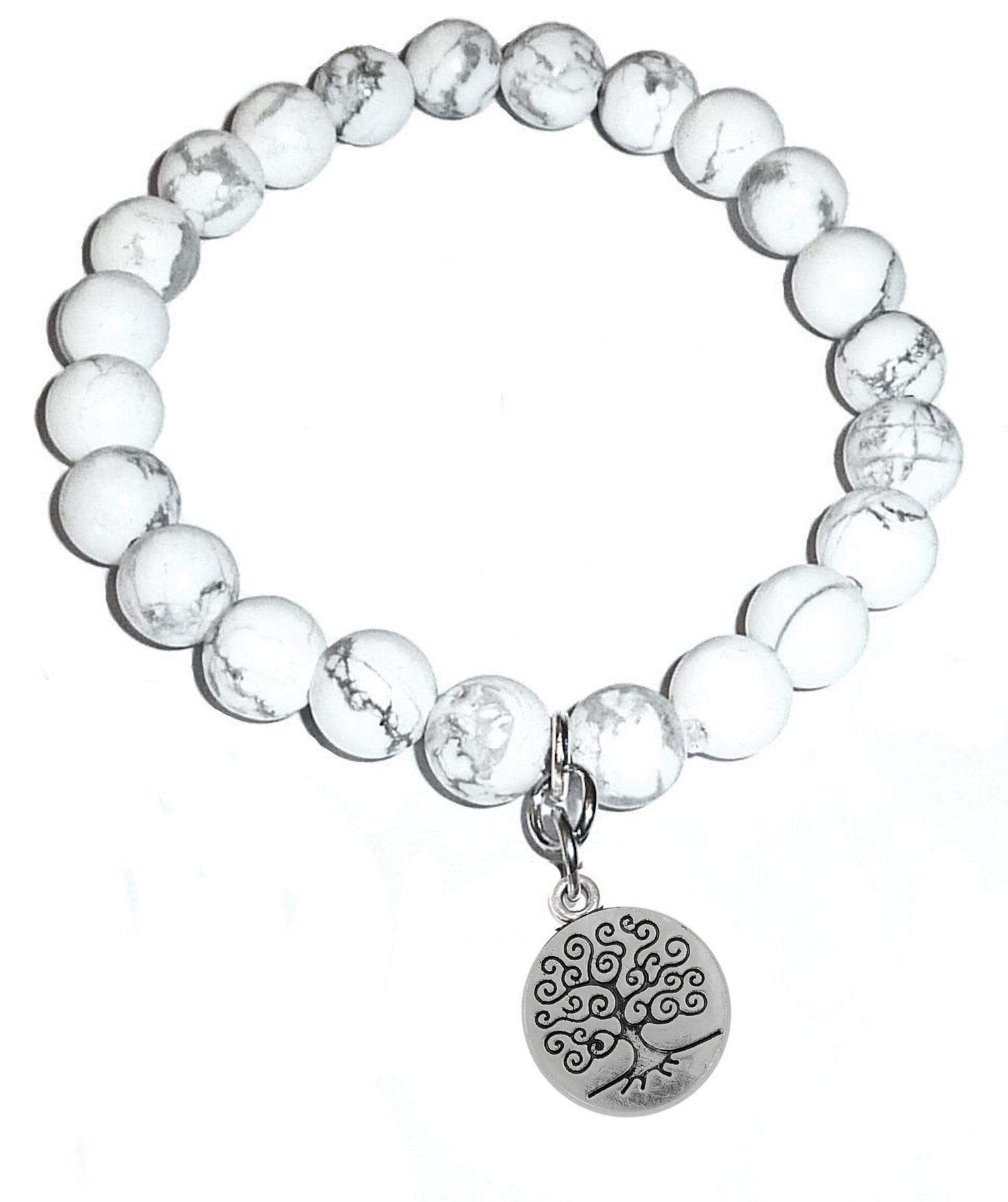 Hidden Hollow Beads Howlite Natural White Stone Women's Stretch Beaded Bracelet, Inspirational Message Charm, Stretch - Will fit most wrists., Stone