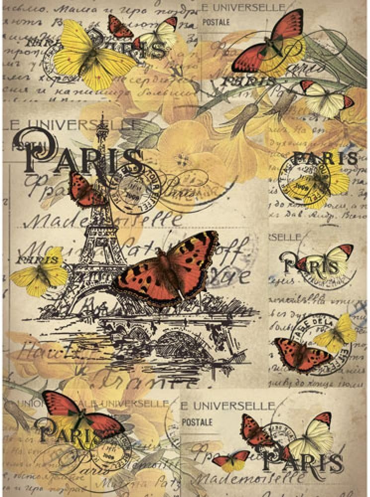 Rice Paper for decoupage~ 11.1 x 15.11 inches. Made in Russia (Postcard from Paris. Butterflies)