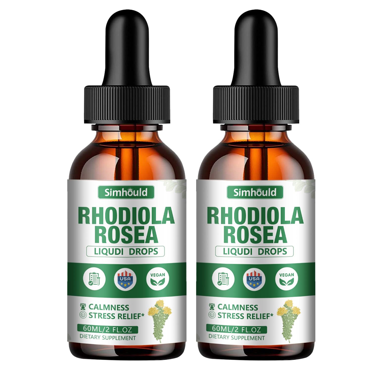 Photo 1 of Simhould 2 Packs Rhodiola Rosea Tincture - Natural Rhodiola Rosea Root Liquid Extract - Used for Relaxation and Emotional Support, Support Energy, Relieve Stress - Vegen Alcohol-Free Drops, Non-GMO
