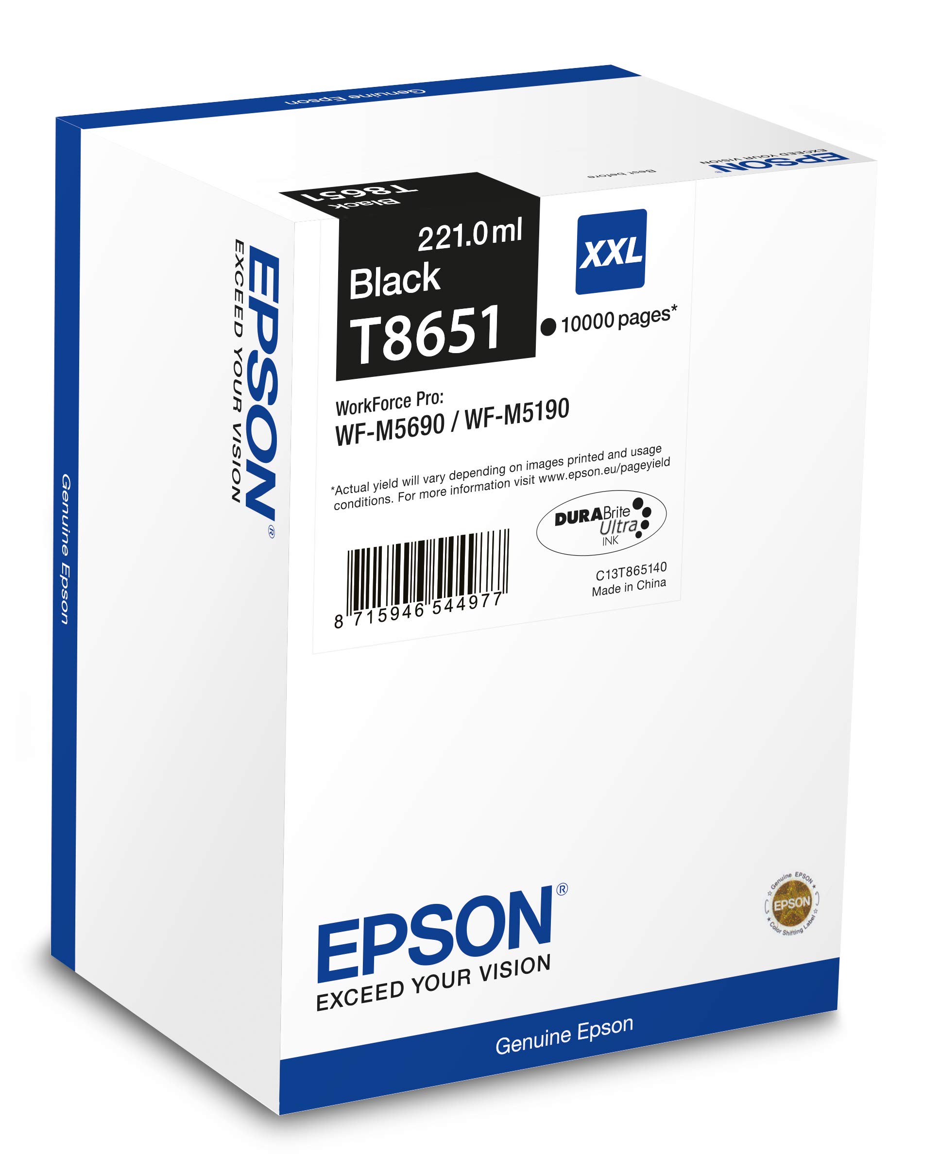 Epson T8651 Black Genuine, XXL 10k Yield Ink Cartridge DuraBrite Ultra