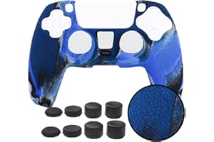 Skin for PS5 Controller Grips,Pandaren Texture Pattern Cover for Playstation 5 Controller Sweat-Proof Anti-Slip Silicone Cover Hand Grip with 8pcs FPS Pro Thumbsticks Cap Protector(Camouflage Blue)