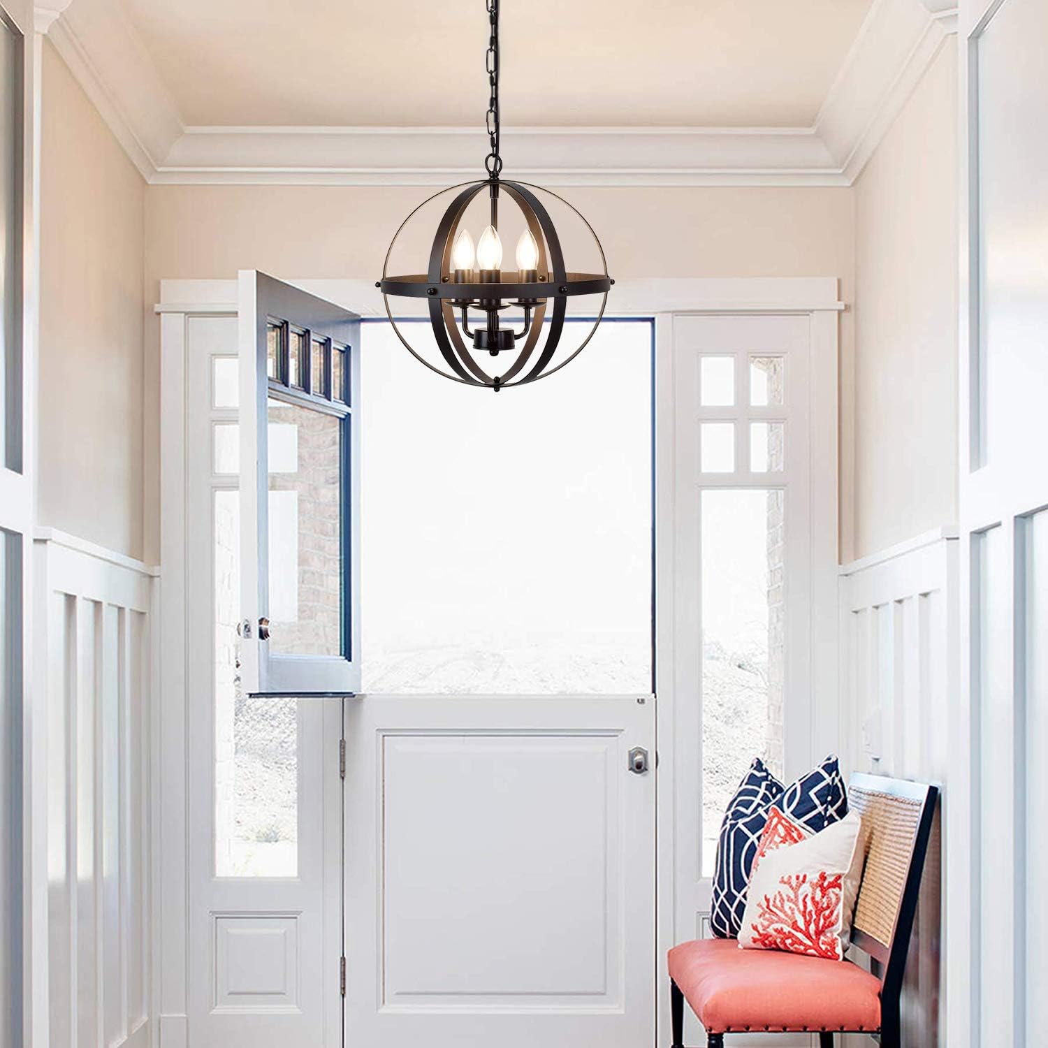 Ganeed Pendant Light, Industrial Globe Pendant Lighting, Vintage Chandelier Spherical Hanging Light, Ceiling Light Fixture for Kitchen Island Dining Table Farmhouse - - 