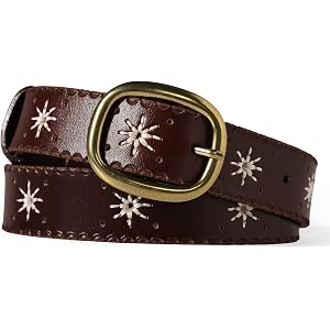 Scarlet Darkness Leather Belt Women Embroidered Cowgirl Belt | Ideal for casual, Renaissance, pirate, Genuine Leather, embroi
