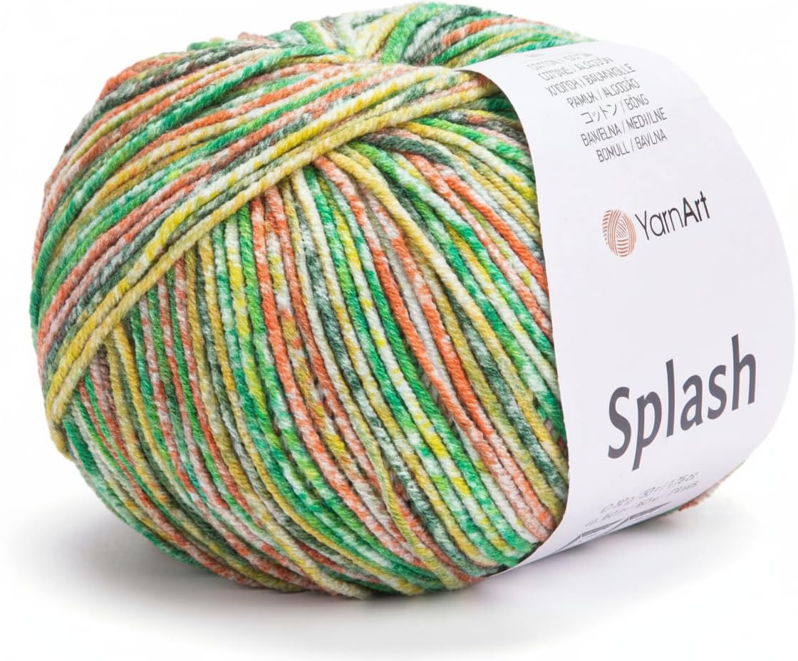 YarnArt Splash Variegated Sport Yarn - 55% Cotton 45% Acrylic 1 Skein/Ball 50g 174yds Soft Cotton Yarn for Amigurumi