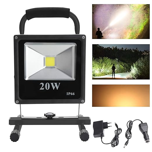 VINGO® 20W LED Strahler IP65 Schwarz Arbeitsleuchte Baustrahler Akku Fluter Handlampe Warmweiß