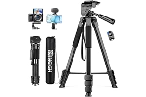 NINEIGH Tripods Phone Camera Tripod, 67" Cell Phone Tripod Stand with Remote/Phone Holder/Carry Bag, Aluminum Portable Travel Tripod for Phone Camera DSLR SLR Selfies/Photo/Streaming/Video Recording